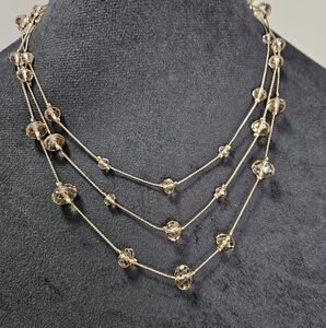 Gold Tone Vintage 16" 3-Strand Necklace Gold Tone Glass Beads & Lobster Clasp